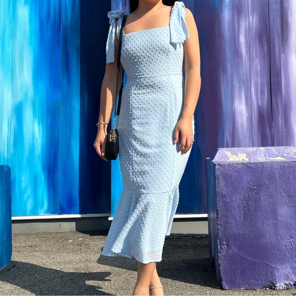 Bimini Periwinkle Blue Swiss Dot Tie-Strap Midi Dress